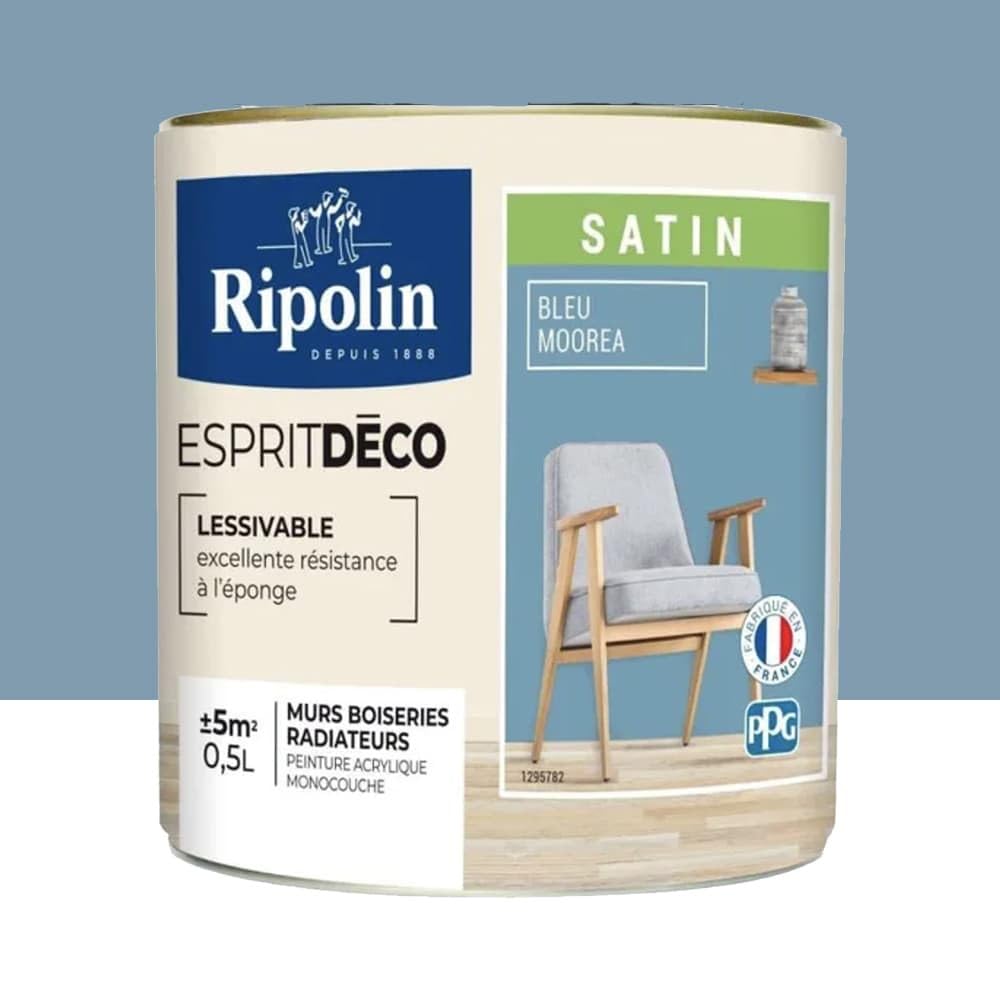 RIPOLIN Peinture acrylique Esprit Déco Satin Bleu Moorea 0,​5 L