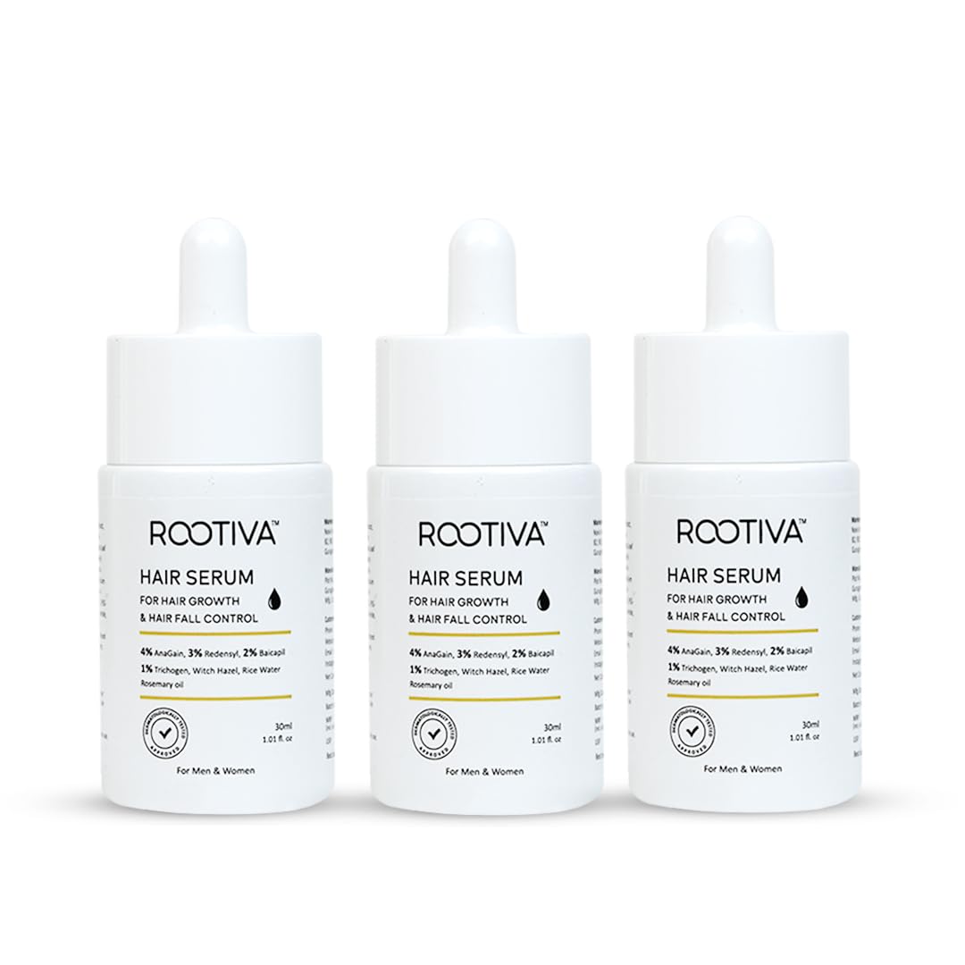Rootiva Hair Growth Serum With 4% Anagain, 3% Redensyl, 2% Baicapil, 1% Trichogen, Witch Hazel, Rosemary Oil & Rice Water For Hair Fall Control & Hair Growth | 30 ml (Pack of 3)
