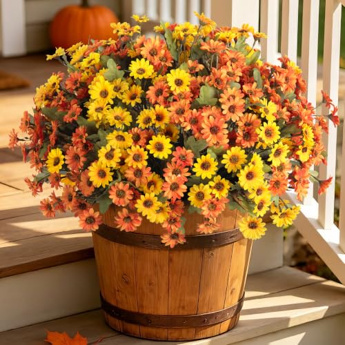 Image of Artificial Fall Flowers Fake Mums Plants for Outdoors Decoration