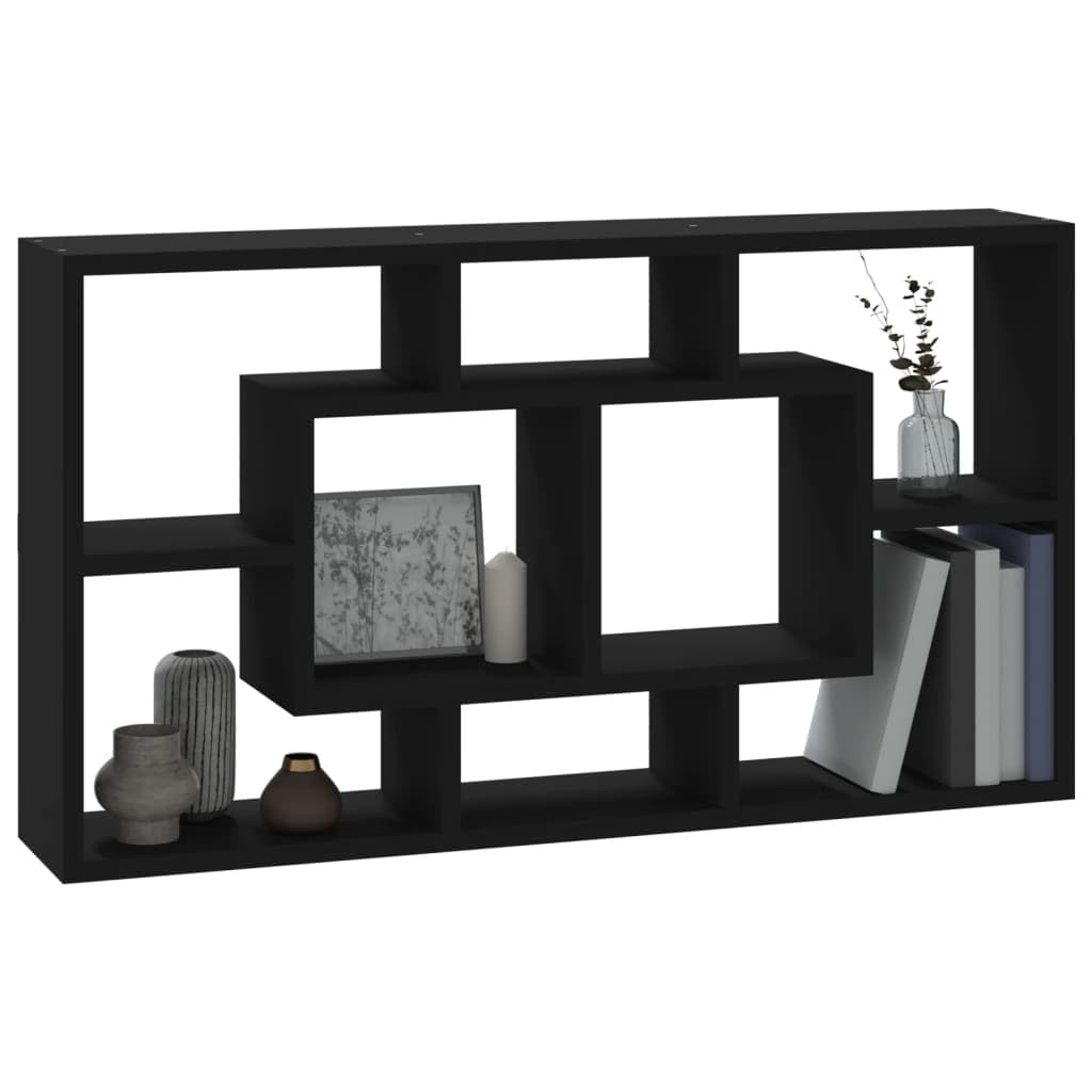 Estantería de pared (8 compartimentos, 85 x 18 x 85 cm, madera derivada de la madera, estante flotante, moderno, con soporte invisible, para libros, decoración, cocina, baño, etc