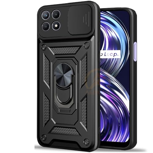 Image of Armor Bumper Back Cover Case for Realme 8i / Narzo 50 4G Rotating Camera Cover, Ring Holder & Kickstand | Heavy Duty & 360 Degree Protection Realme 8i / Narzo 50 4G Back Cover (Black)