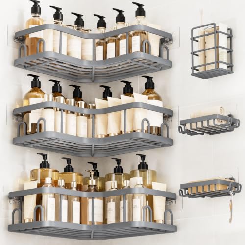 Image of Veken Large Capacity Corner Shower Caddy 6-Pack, Advanced Rustproof Design