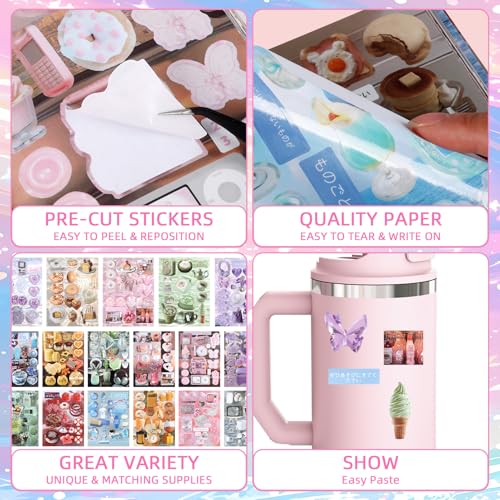 Image of 800Pcs Cute Scrapbook Stickers Travel Y2k Japanese Sticker Book for Adult Kawaii Korean Stickers for Journaling Heisei Retro Aesthetic Sticker Manga Style Decor for DIY Craft Junk Journal Gifts Memory