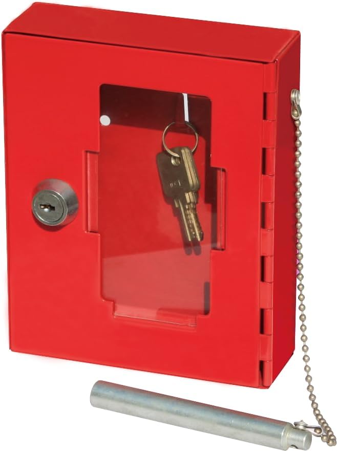 Red Emergency Key Box with Attached Hammer Key Storage Lock Box size 100 * 100 * 40mm for Home and Business