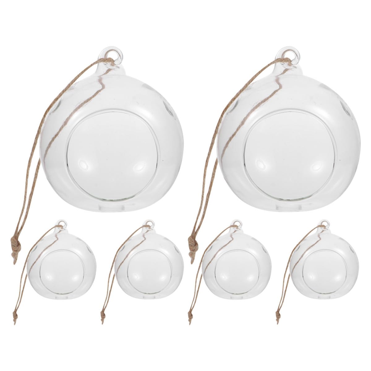 Portacandele da Tè Sospeso in Vetro a Forma di Globo Corda di Canapa, 6 Pezzi, Sicuro per Candele Tealight, Decorazione per Feste e Casa