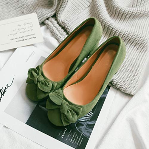 MIOKE Women's Chunky Mid Heel Pumps Suede Square Toe Bowtie Slip-On Comfort Casual Work Office Dress Shoes4