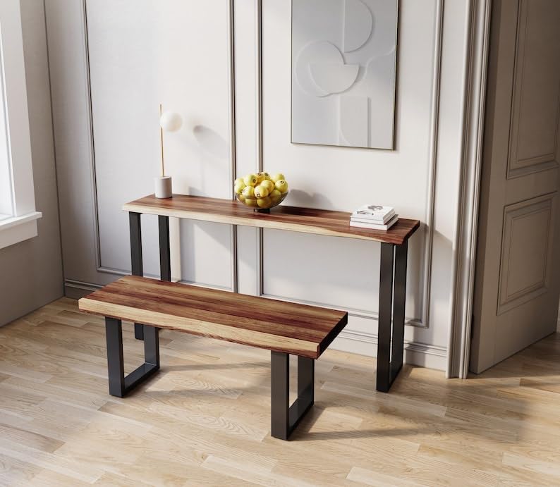 Image of 120Cm Long Solid Wood Console Table for Living Room | Wooden Modern Side Entrance Table for Home & Office | (100 * 30 * 77* Cm)