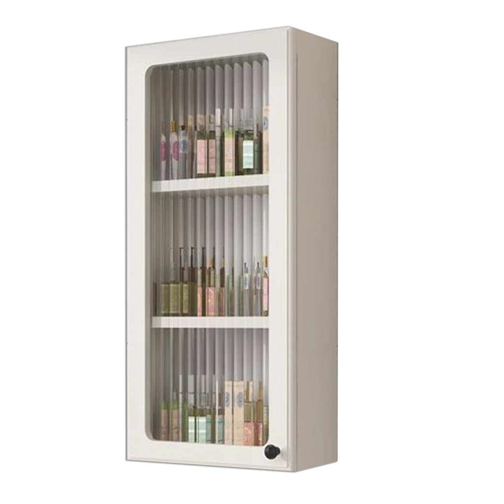 WUDLi 2 Tier Bathroom Medicine Cabinet with Tempered Glass Doors, Wall-Mounted Makeup Organizer, Punch-Free Cosmetic Storage Rack, Kitchen Hanging Cabinet (Color : White, Size : 35 * 15