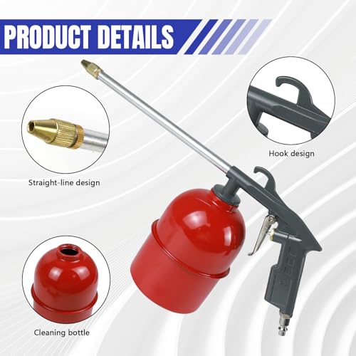 Image of Air Blow Gun Pneumatic Engine Cleaning Gun with 4Ft Hose, Aluminum Car Engine Cleaning Spray Guns, Vehicle Cleaner Degreaser Spray Tool for Narrow Space, Universal Fit (Straight Head+Bottle)
