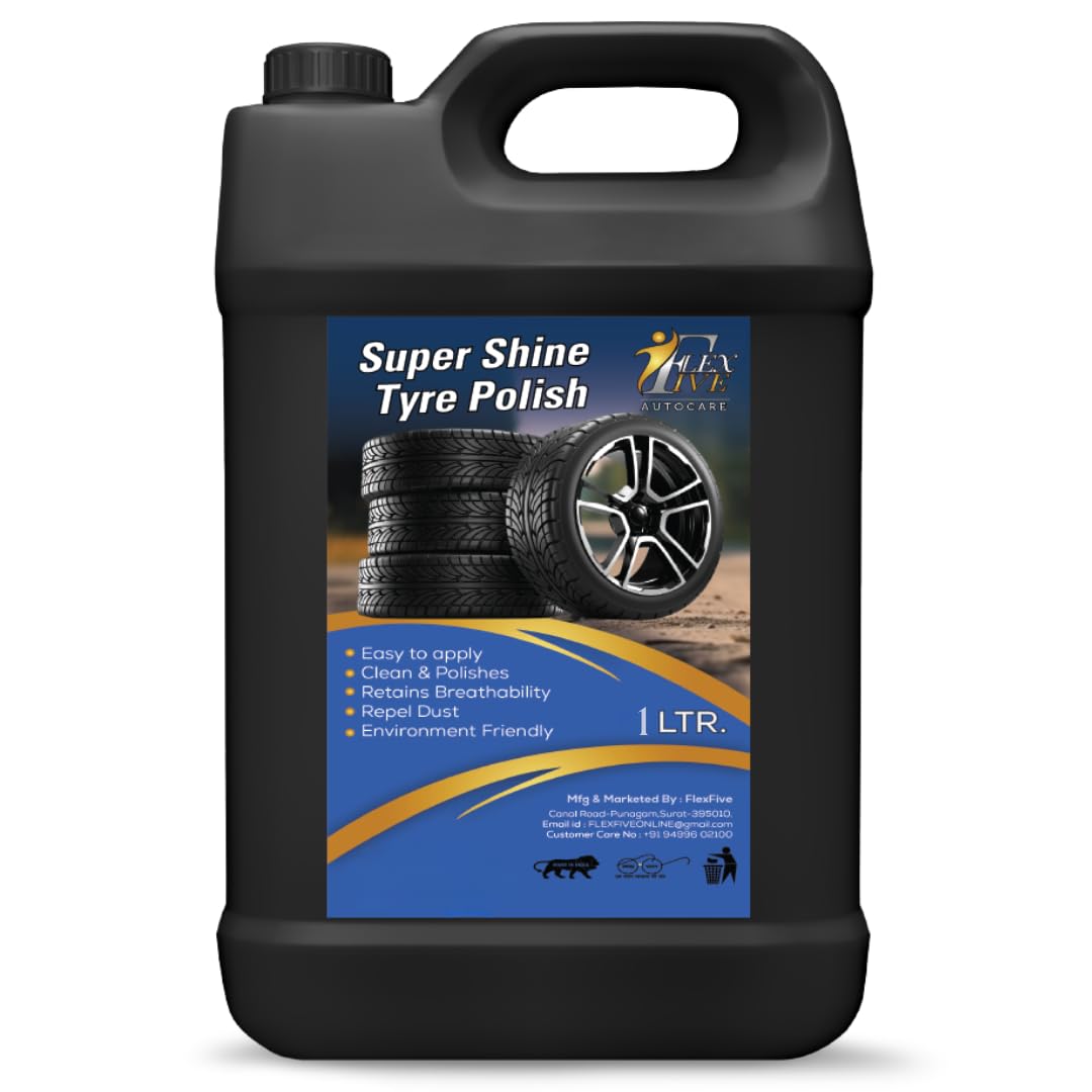 FLEXFIVE Ultra Wet Black Shine Tyre Polish Liquid Non-Greasy Tyre Polish, Long Lasting & Dirt Repellant (1 Liter)