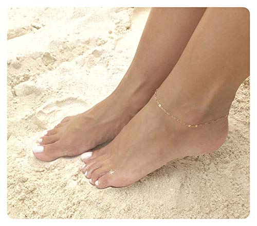 Friendship Gift Handmade Dainty Anklet 14K Gold Plated/Silver Plated Star Lucky Beads Lace Chain Adjustable Foot Chain for Women Mother's Day Gift Ank-1-Lace