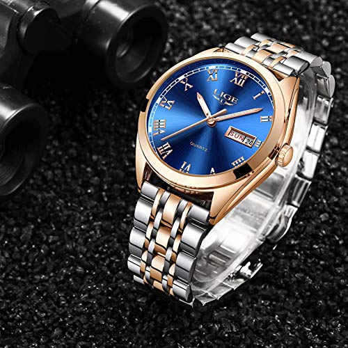 LIGE herenhorloge waterdicht roestvrij staal analoog kwarts polshorloge - Afbeelding 4