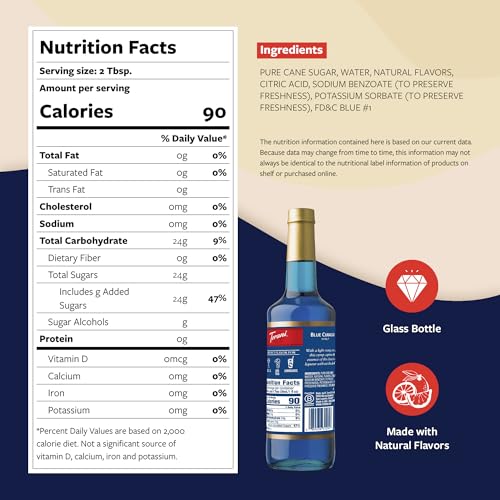 Image of Torani Blue Curacao Syrup, Non-Alcoholic Flavoring for Drinks, Glass Bottle with Pump Included, 25.4 Fl Oz