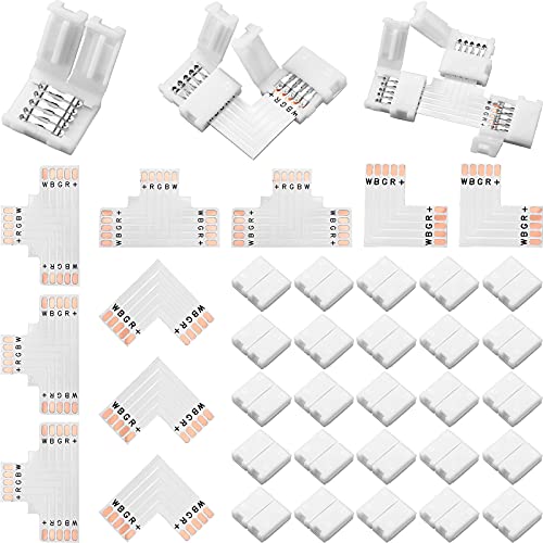 Image of Honoson 35 Pcs 5 Pin LED Light Connecto Solderless LED Strip Connector L Shape Extension T Shape Solderless Extension for Strip Light Unwired Gapless Track 5050 3528 Smd Rgbw Extending Connection