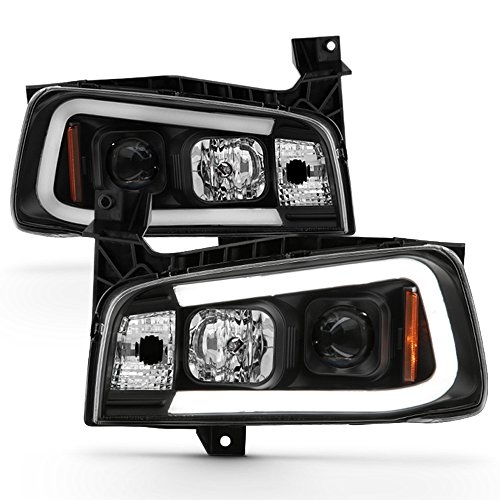 ACANII - For NEW Black 2006-2010 Dodge Charger LED Tube Style Projector Headlights Headlamps Driver & Passenger Side