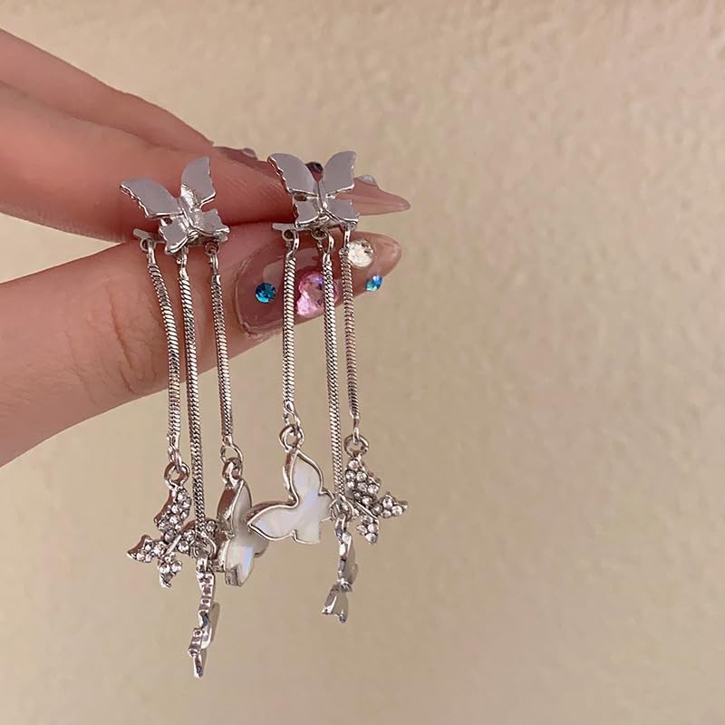 Purple Butterfly Earrings Crystal Rhinestone Drop Earrings Tassel Style Zircon Earring for Women Long Wedding Jewelry for Women4