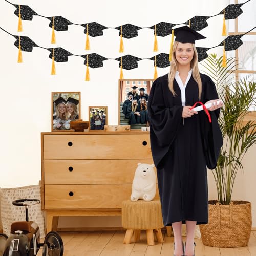 Image of Graduation Decorations 2026, Pre-strung Double-sided Glitter Graduation Banner with Real Tassel, 350g Thick Cardstock, Class of 2026 Grad Decor for College High School