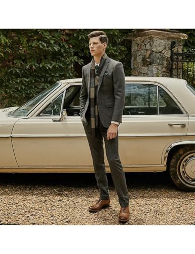 Wangyue Tweed Suits for Men Slim Fit 3 Piece Suit Double Breasted Herringbone Tweed Suit Wool Suits 1920s Wedding Suits3