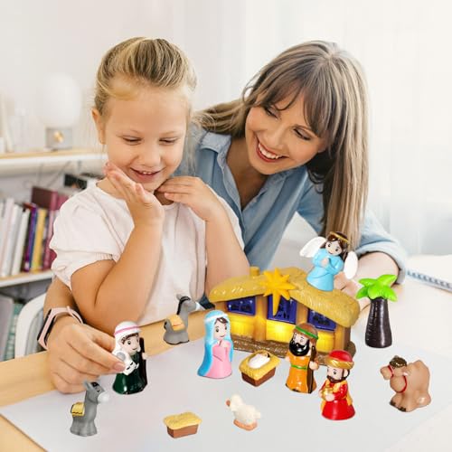 Etluk ETSFDG65DS Kids Nativity Set 17 Pcs, Christmas Toddler Toy Nativity Playset Religious Children’S Nativity Scene Set thumb #4