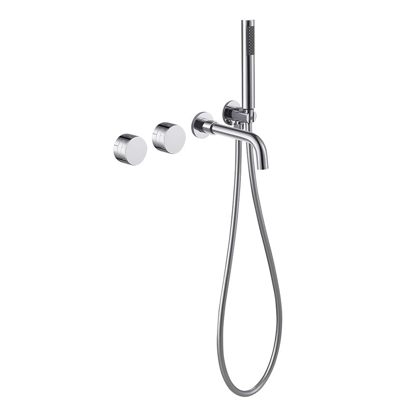 SWENEEN Modern Brass Wall Mounted Bathtub Faucet With Hand Shower And 2 Lever Handles 360° Swivel Tub Spout,Chrome