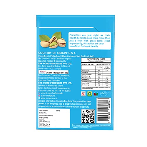 Image of YUM YUM Premium California Roasted & Salted Jumbo Size Pistachios Nut 500g Family Value Pack of 2 (250g Each)| Pista Dry Fruit | Super Crunchy & Delicious Healthy Nuts | Gluten Free & Low-Calorie