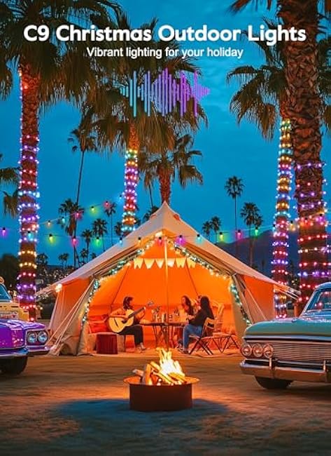 Brightown Smart C9 Christmas Lights Outdoor, 100 LED Christmas Color Changing Fairy Lights App Control, Music Sync, RGB, Shatterproof Connectable C9 String Lights for Tree House Indoor Xmas Decor