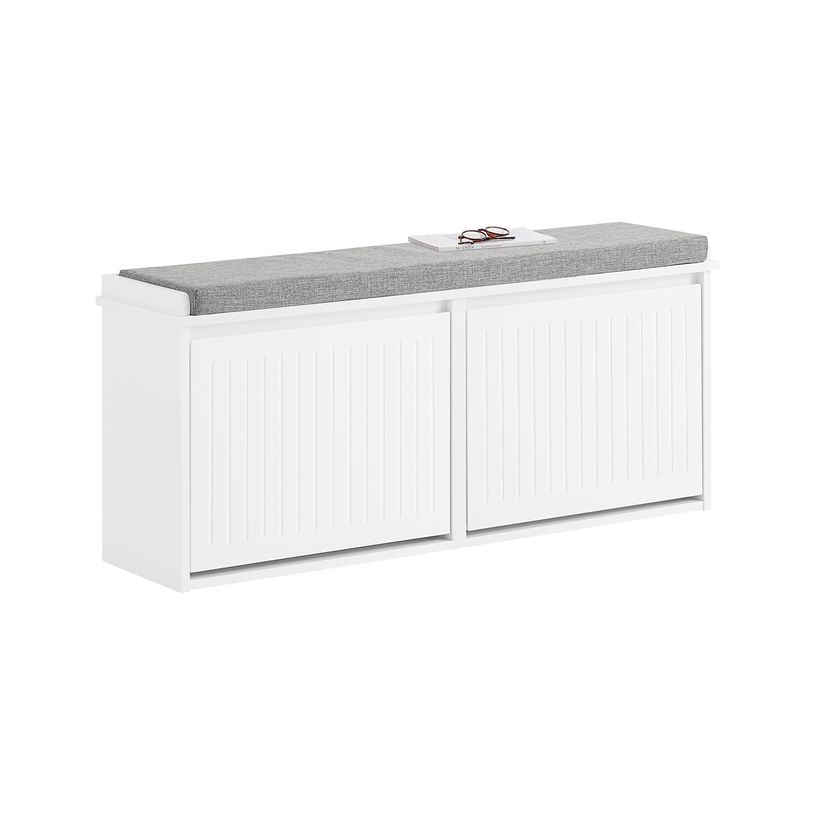 SoBuy Shoe Storage Bench with Cushion - Shoe Rack & Cabinet with Flip Drawers, Modern Design, Space-Saving, 158kg Load Capacity, Ideal for Hallway & Living Room, White W100 x D26 x H46cm, FSR98-XL-W