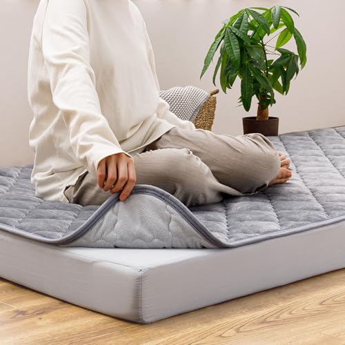 萩原 ズレない 敷きパッド ピターら メレンゲタッチ グレー ダブル 約140×200cm 実用新案取得 洗える ゴムバンドなし 暖かい 秋冬用
