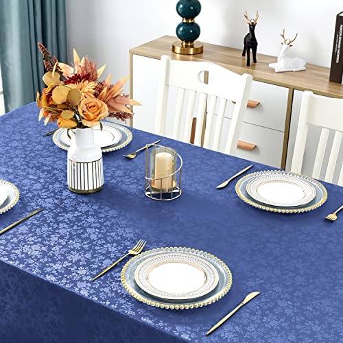 Image of Romanstile Waterproof Vinyl Tablecloth Rectangle, 60 x 120 Inch, Rose Navy Blue