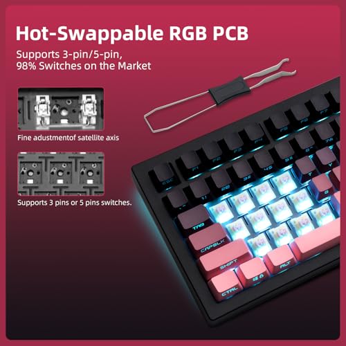 Image of ZORNHER ZH870 Wireless Mechanical Gaming Keyboard,80% Pink & Purple Custom Creamy Sound Keyboard with Shine Through PBT Keycaps,Pre-lubed Linear Switches,Hot-Swappable,RGB Backlit,2.4GHz /USB-C /BT5.0