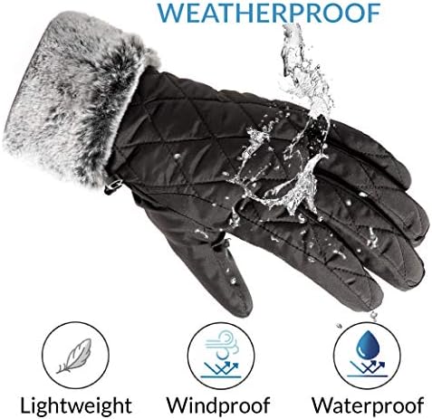 accsa Women Ski Gloves for Winter Waterproof Windproof 3M Thinsulate Fur Cuff Warm Gloves