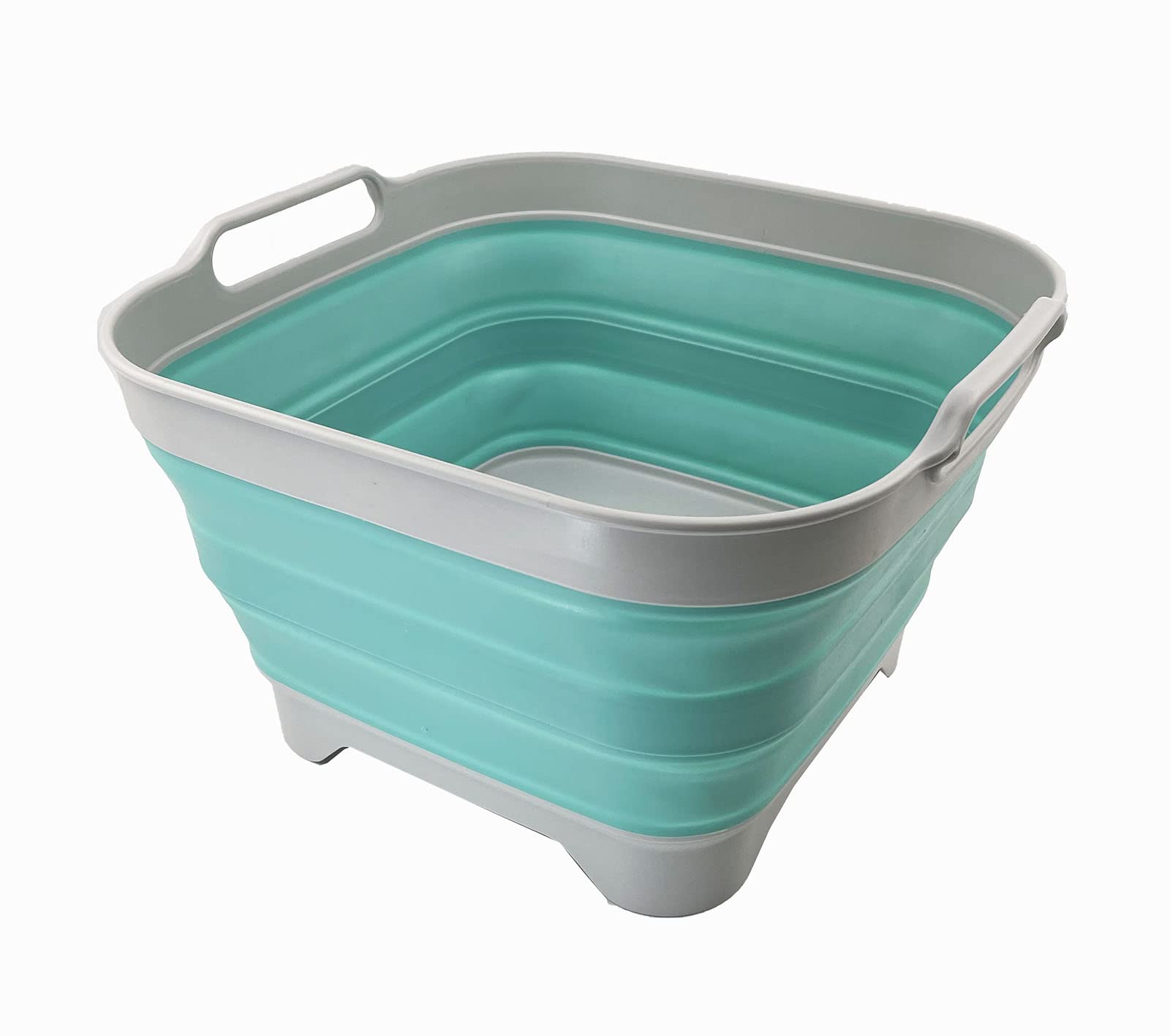 SAMMART 10L Collapsible Plastic Dishpan with Draining Plug - Portable Washing Tub/Basin - Foldable Tub - Space Saving Kitchen Storage (Grey/Pine)
