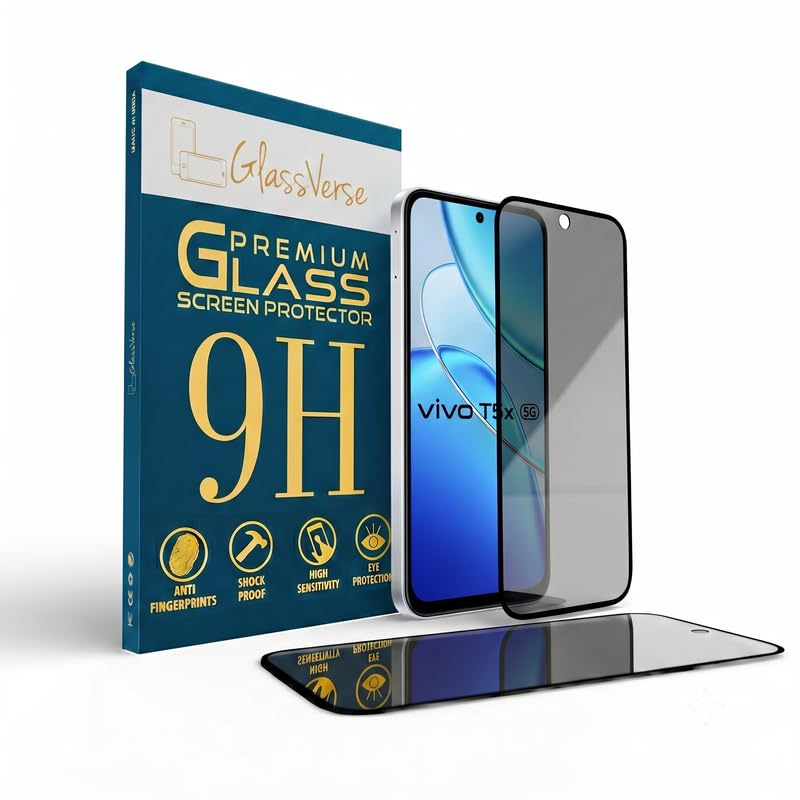 Image of GlassVerse Ultra Privacy Tempered Glass For Vivo T5x (Pack Of 2) with Free Installation Kit. Edge To Edge. (In-Screen FingerPrint Lock will not work with the Privacy Guard) - 6.76 inch