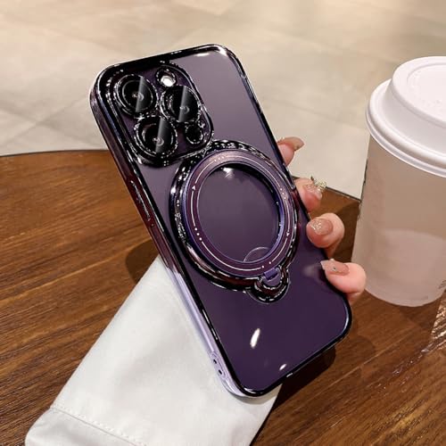 Étui de chargement sans fil pour iPhone 11 transparent violet avec support d'anneau magnétique