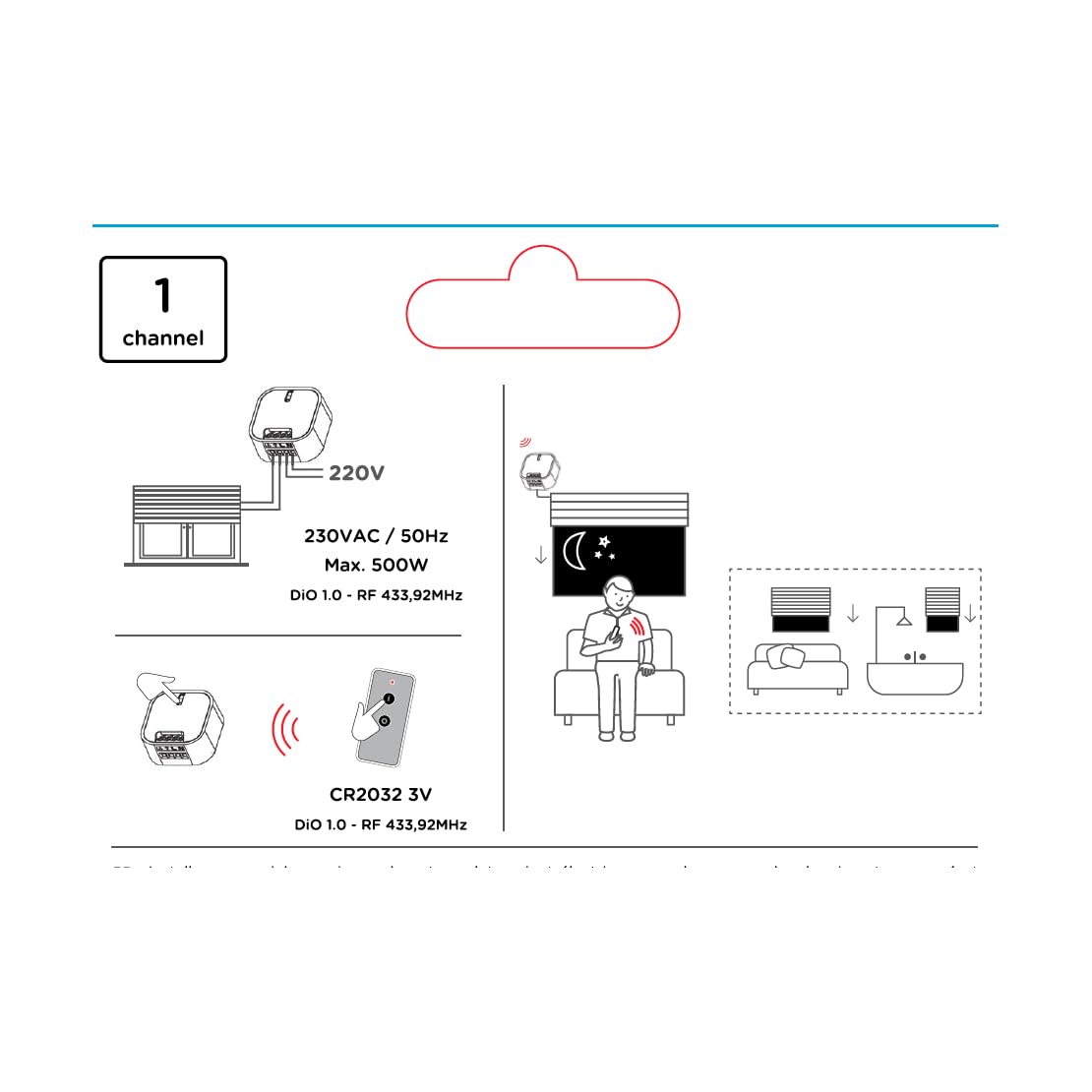 Kit de 1 módulo para persianas + mando a distancia de 1 canal - DiO 1.0