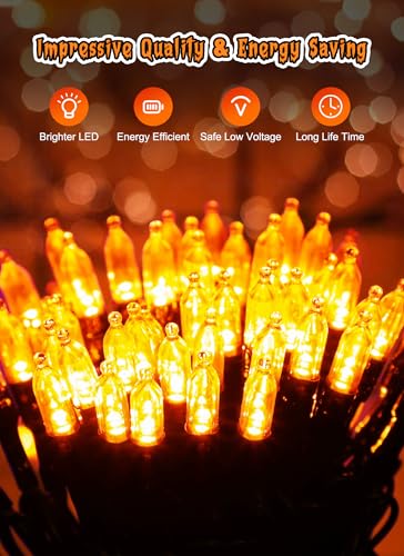 Image of Brightown Battery Operated Halloween Indoor String Lights, 8 ft 20 LED Orange Mini Cluster Tree Lights with Timer, Indoor Outdoor Patio Garland Window Decor for Party Christmas Halloween Decorations