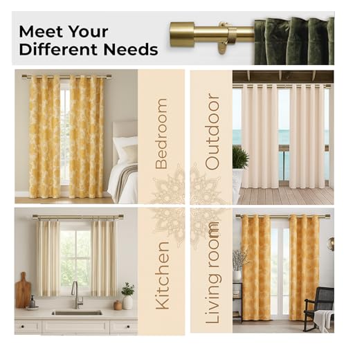 Image of Deco Window Adjustable Curtain Rod for Windows 44 to 120 Inch (Pack of 1) Extendable Heavy Duty 1 Inch Iron Aries with Finials Wall Mounted Curtain Rods (Warm Gold)