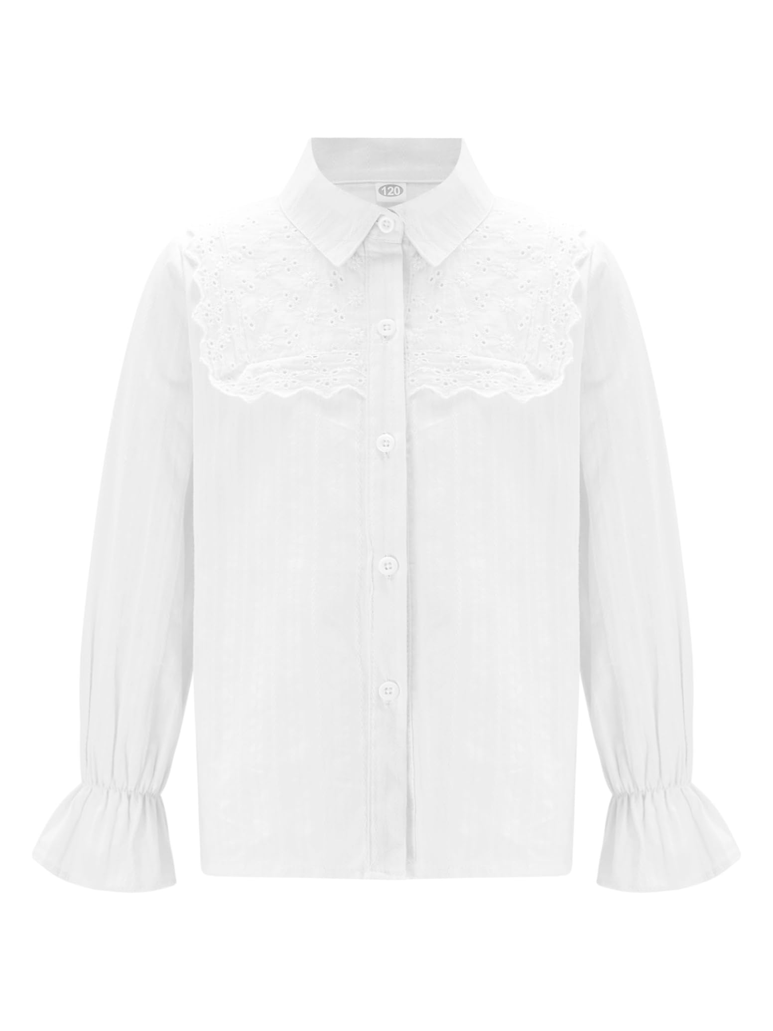 inlzdz Camisa Manga Larga para Niña Camisa Básica Cuello Volante Camisa Blanca De Algodón Top Princesa Elegante para Fiesta Formal