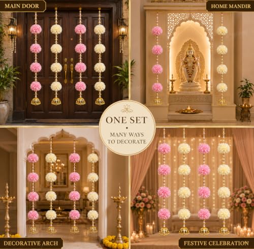Image of Divyakosh Artificial Flower Hanging for Door, 4 Pieces, 24 Inch Each, Big Export Quality Flowers, Decorative Toran for Main Door, Pooja Room, Mandir & Festive Home Decor