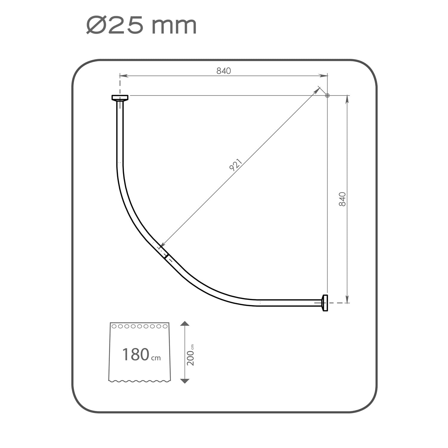 GEDY | Barra de ducha semicircular de aluminio anodizado, dimensiones 6,2 x 87,1 x 87,1 cm y peso 0,335 kg