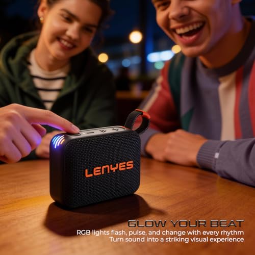 Image of Lenyes S216 Bluetooth Pocket Speaker, 6W, IPX7 Waterproof, Deep Bass, 5Hr Playtime, TWS Stereo, Bluetooth 5.0, TF Card, Carry Strap, Compact and Lightweight, Black