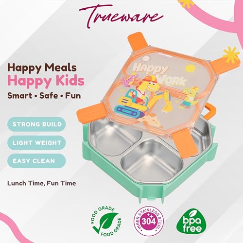 Image of Trueware Astro 304 Stainless Steel PU Insulated Lunch Box with Three Compartment BPA Free, Food Grade Ideal for School, Picnic, Office & Outdoor - 640ml