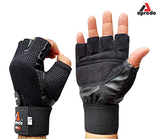 Image of Aprodo Cardio Fitness Gym Gloves, (Pack of 2 Pair) Leather Palm Long Wrist Support, (X-Large)