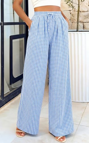 Image of PRETTYGARDEN Womens Pants Elastic Waist Floral Lightweight Palazzo Pants for Women Casual Lounge Wide Leg Pants Woman