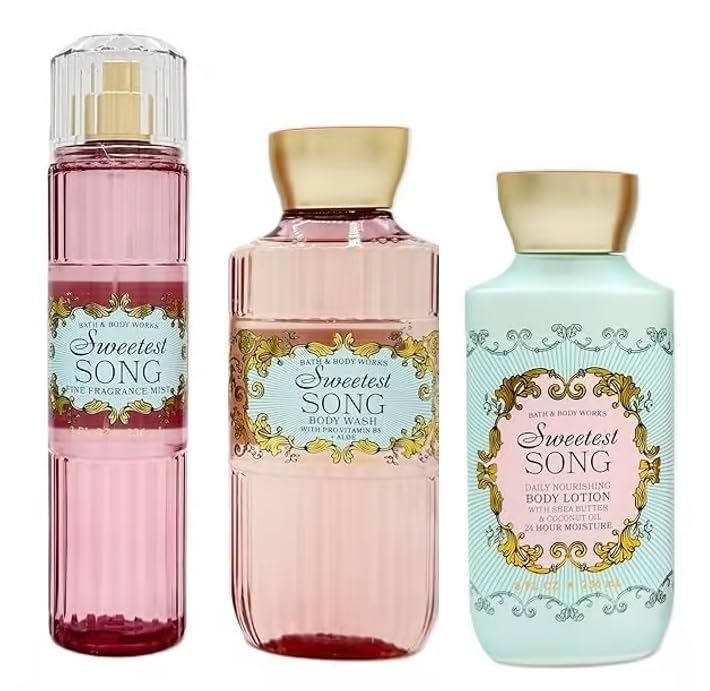 Bath and Body Works Sweetest Song 3 Piece Body Care Set - Mist, Shower Gel, and Body Lotion - Full Size