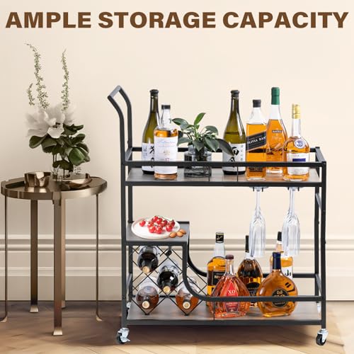 Barcartbarservingcartwithwheels2tierbarcartsforthehomekitchendiningroomwithwinerackandglassholderblack  Urban Country Home Decor Bar cart bar serving cart with wheels 2 tier bar carts for the home kitchen dining room with wine rack and glass holder black  urban country home decor