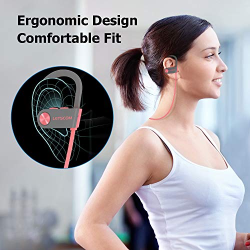 Bluetooth Headphones, LETSCOM Wireless Earbuds V5.0 IPX7 Waterproof Noise Cancelling Headsets, Richer Bass & HiFi Stereo Sports Earphones 8 Hours Playtime Running Headphones - Thumbnail 4