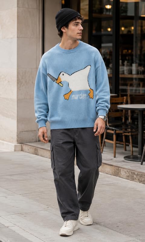 Image of Vamtac Mens Oversized Sweater Vintage Graphic Pullover Crewneck Knit Jumper Y2K Unisex Streetwear 2026 Fall Tops