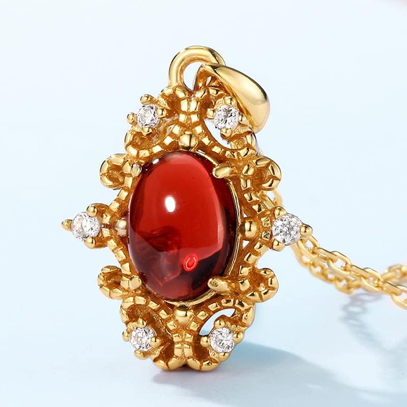 14K Gold/18K Gold Vintage Oval Shaped Garnet Pendant Necklace,Unique Statement Piece for Women, Romantic January Birthstone Jewelry - Image 4