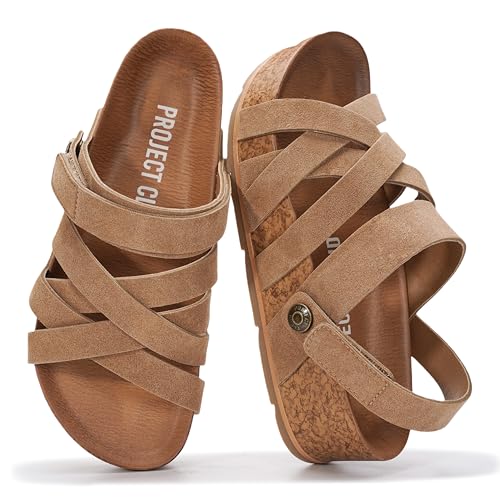 Project Cloud 100% Genuine Leather Platform Sandals Women – Strappy Wedges with Comfortable Plush Insole – Lightweight & Non Slip Wedge Sandals for Women 2026 (Pacifica,SANSUE,8)